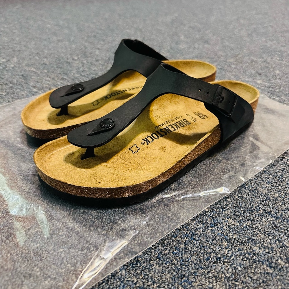 Birkenstock Black and Tan Thong Sandals